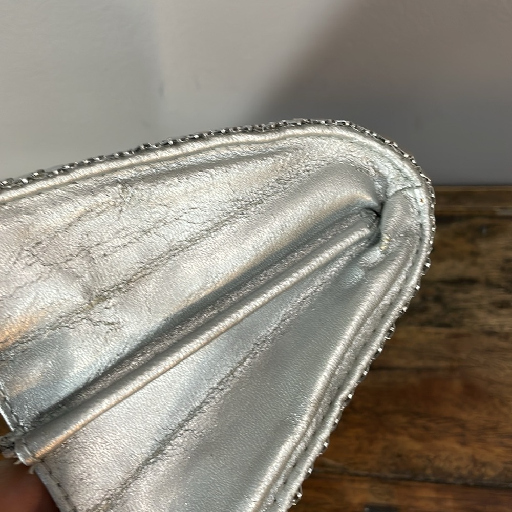 Mind Handbags Incorporated shiny silver clutch purse with chain - some staining - Picture 12 of 17